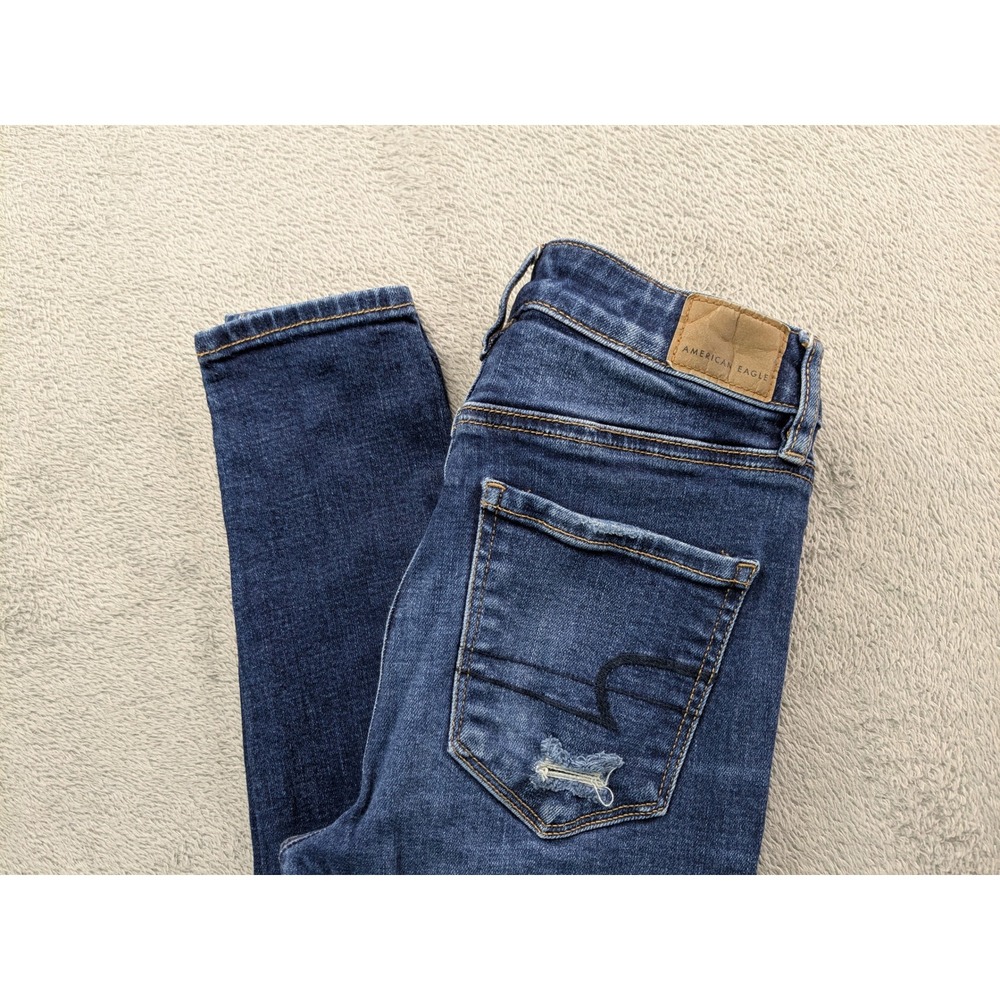 American Eagle Super Hi-Rise Jegging Distressed Blue Denim Jeans Size 0 Regular